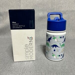 Simple Modern Water Bottle Kids 10oz White Dinosaur Summit Straw Lid